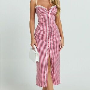 Showpo Red and White Gingham Midi Dress